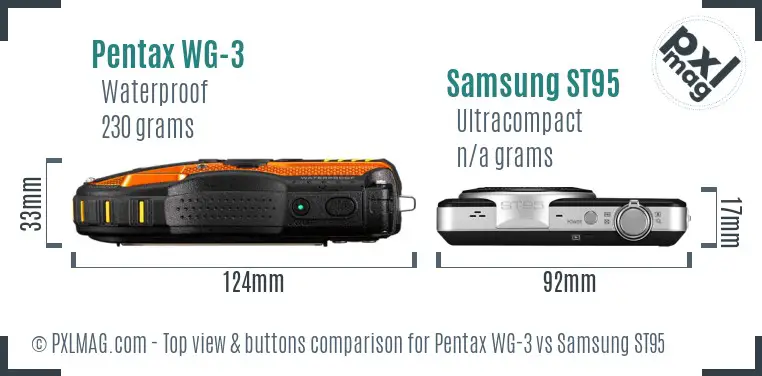 Pentax WG-3 vs Samsung ST95 top view buttons comparison Pentax WG-3 vs Samsung ST95 top view buttons comparison