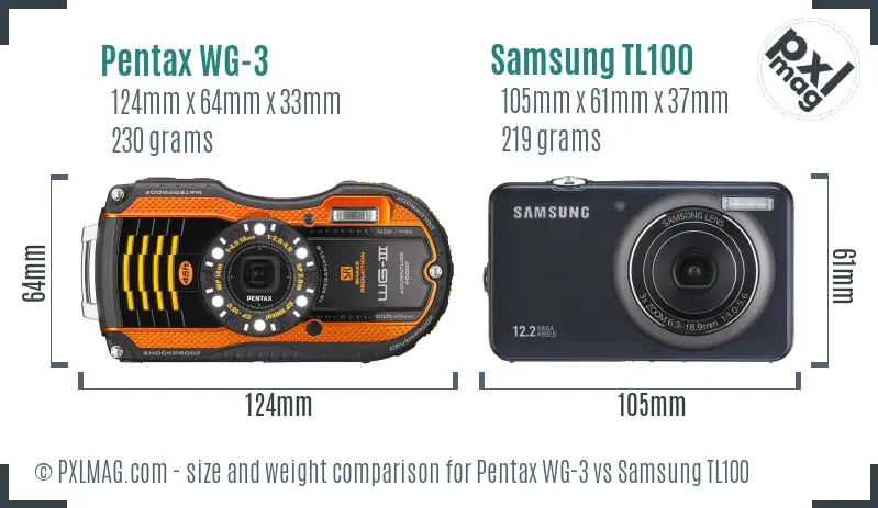 Pentax WG-3 vs Samsung TL100 size comparison