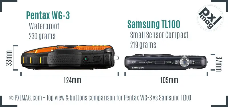 Pentax WG-3 vs Samsung TL100 top view buttons comparison