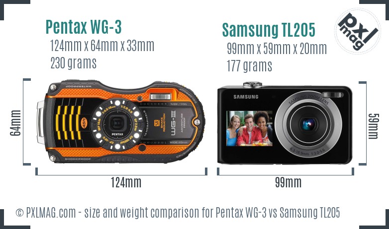 Pentax WG-3 vs Samsung TL205 size comparison