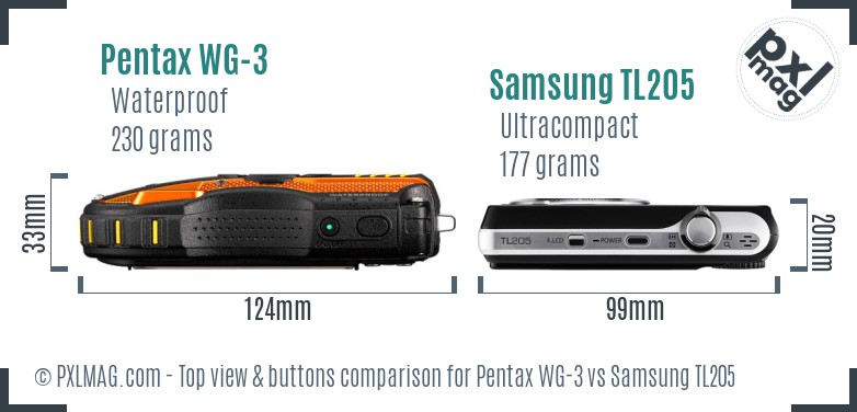 Pentax WG-3 vs Samsung TL205 top view buttons comparison