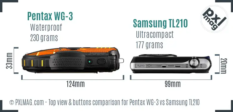 Pentax WG-3 vs Samsung TL210 top view buttons comparison Pentax WG-3 vs Samsung TL210 top view buttons comparison