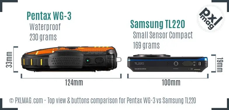 Pentax WG-3 vs Samsung TL220 top view buttons comparison