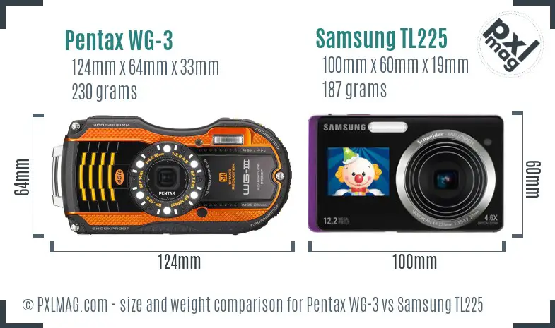 Pentax WG-3 vs Samsung TL225 size comparison