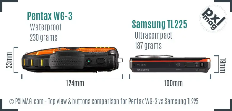 Pentax WG-3 vs Samsung TL225 top view buttons comparison