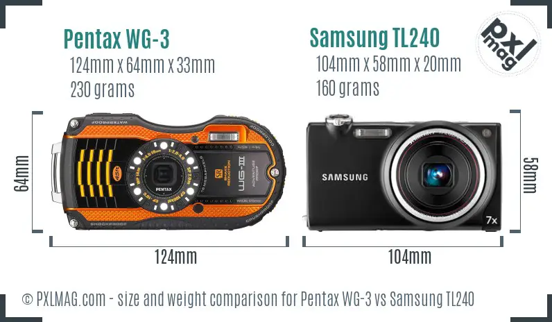 Pentax WG-3 vs Samsung TL240 size comparison