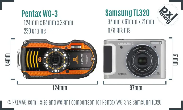 Pentax WG-3 vs Samsung TL320 size comparison