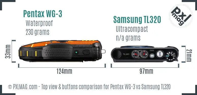 Pentax WG-3 vs Samsung TL320 top view buttons comparison