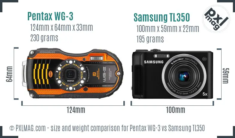 Pentax WG-3 vs Samsung TL350 size comparison