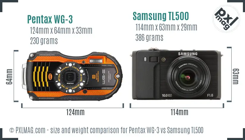 Pentax WG-3 vs Samsung TL500 size comparison