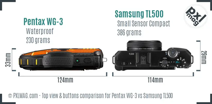 Pentax WG-3 vs Samsung TL500 top view buttons comparison