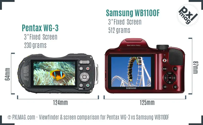 Pentax WG-3 vs Samsung WB1100F Screen and Viewfinder comparison