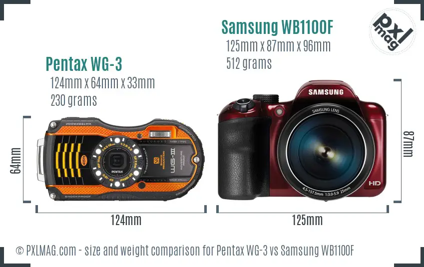 Pentax WG-3 vs Samsung WB1100F size comparison