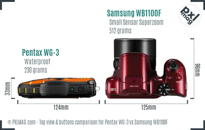 Pentax WG-3 vs Samsung WB1100F top view buttons comparison