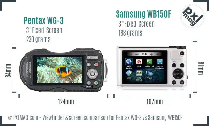 Pentax WG-3 vs Samsung WB150F Screen and Viewfinder comparison