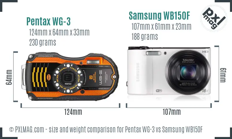 Pentax WG-3 vs Samsung WB150F size comparison Pentax WG-3 vs Samsung WB150F size comparison