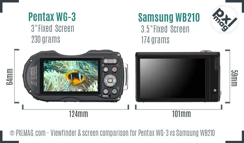 Pentax WG-3 vs Samsung WB210 Screen and Viewfinder comparison