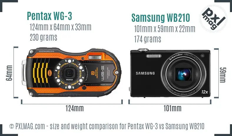 Pentax WG-3 vs Samsung WB210 size comparison