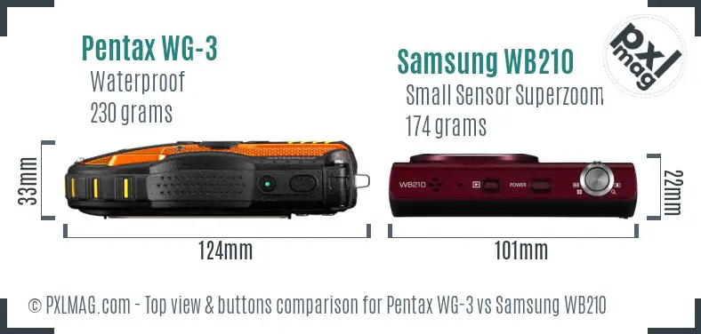 Pentax WG-3 vs Samsung WB210 top view buttons comparison