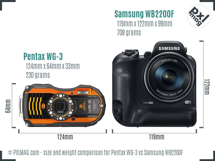 Pentax WG-3 vs Samsung WB2200F size comparison
