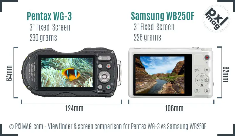 Pentax WG-3 vs Samsung WB250F Screen and Viewfinder comparison