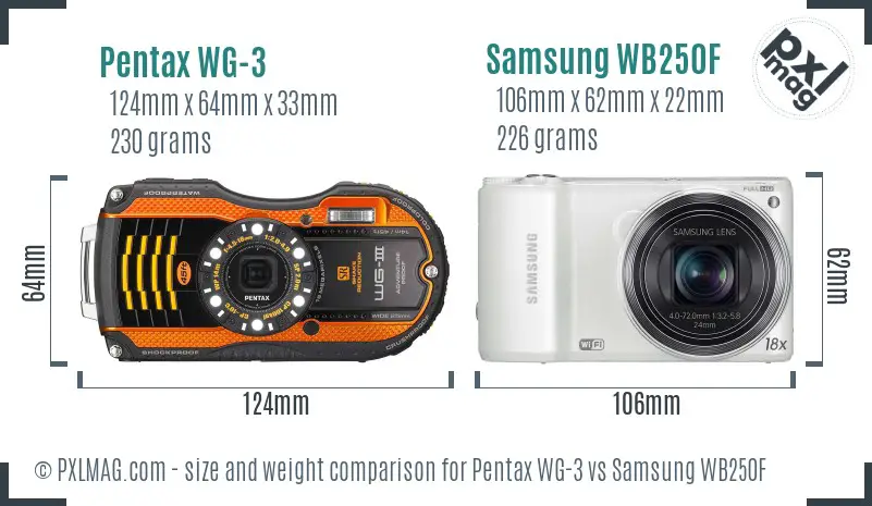 Pentax WG-3 vs Samsung WB250F size comparison