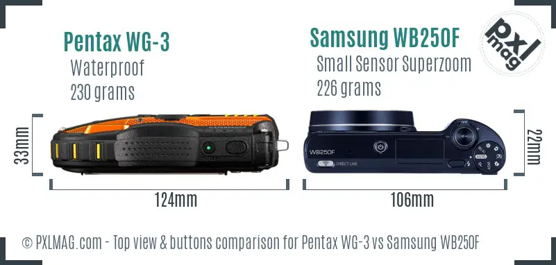 Pentax WG-3 vs Samsung WB250F top view buttons comparison