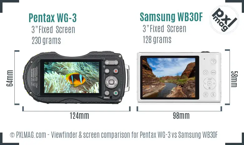 Pentax WG-3 vs Samsung WB30F Screen and Viewfinder comparison