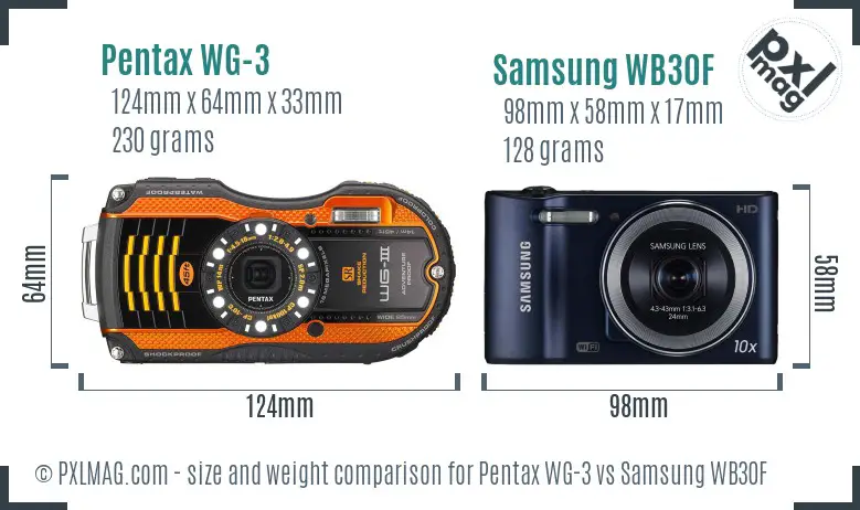 Pentax WG-3 vs Samsung WB30F size comparison