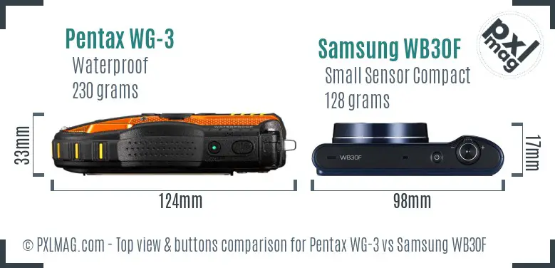 Pentax WG-3 vs Samsung WB30F top view buttons comparison