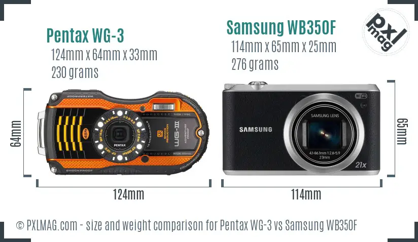 Pentax WG-3 vs Samsung WB350F size comparison