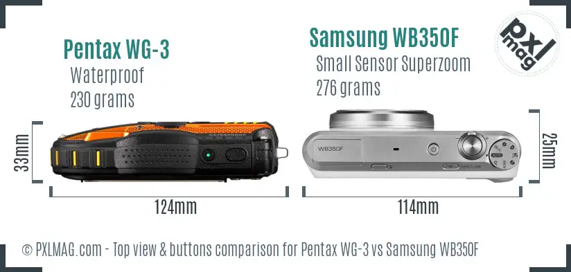 Pentax WG-3 vs Samsung WB350F top view buttons comparison