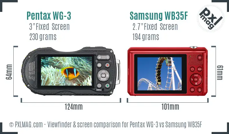 Pentax WG-3 vs Samsung WB35F Screen and Viewfinder comparison