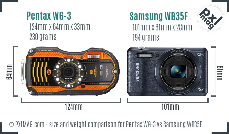 Pentax WG-3 vs Samsung WB35F size comparison