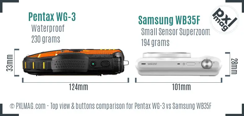 Pentax WG-3 vs Samsung WB35F top view buttons comparison