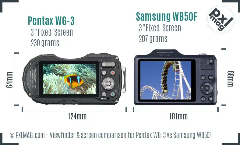 Pentax WG-3 vs Samsung WB50F Screen and Viewfinder comparison
