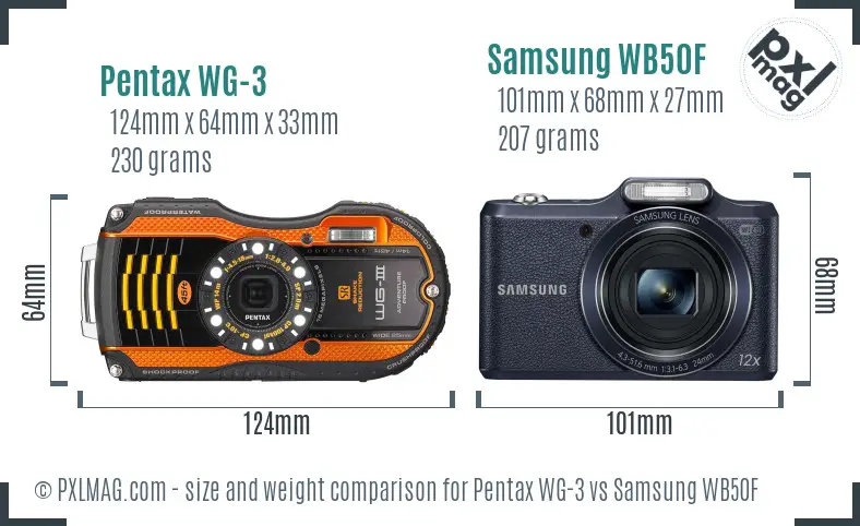 Pentax WG-3 vs Samsung WB50F size comparison