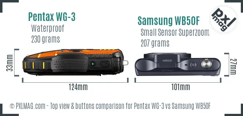 Pentax WG-3 vs Samsung WB50F top view buttons comparison
