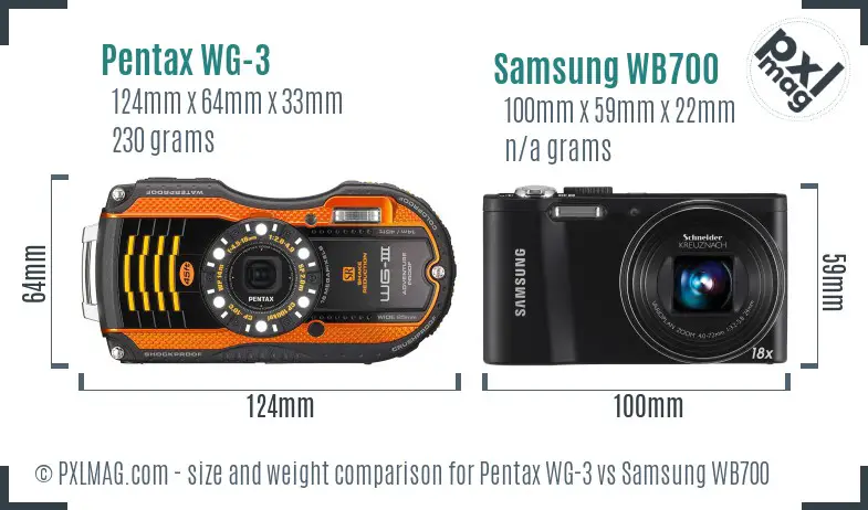 Pentax WG-3 vs Samsung WB700 size comparison