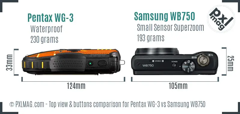 Pentax WG-3 vs Samsung WB750 top view buttons comparison