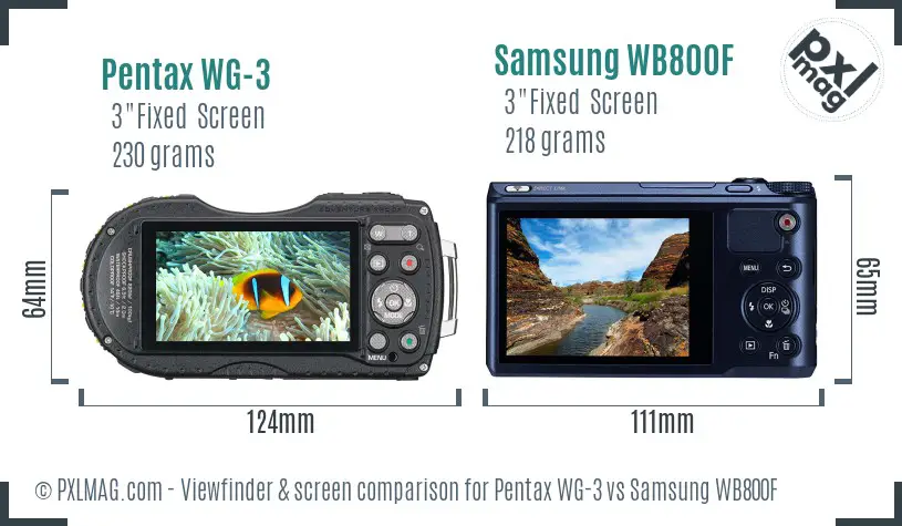Pentax WG-3 vs Samsung WB800F Screen and Viewfinder comparison