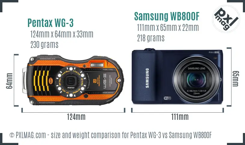Pentax WG-3 vs Samsung WB800F size comparison