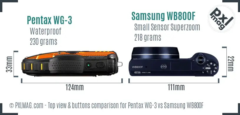 Pentax WG-3 vs Samsung WB800F top view buttons comparison