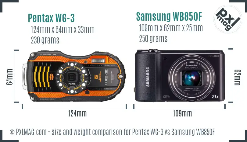 Pentax WG-3 vs Samsung WB850F size comparison