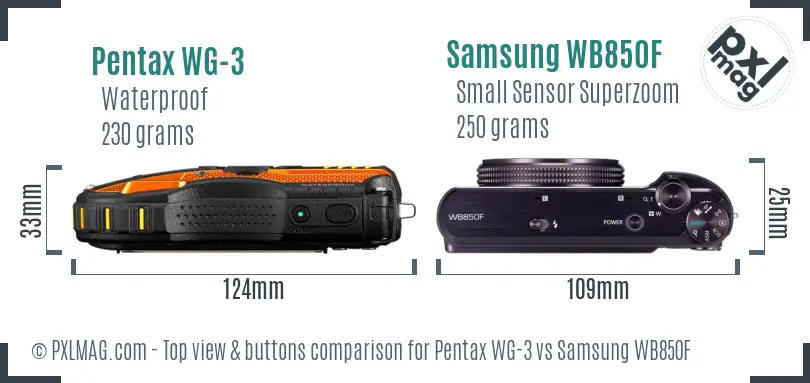 Pentax WG-3 vs Samsung WB850F top view buttons comparison