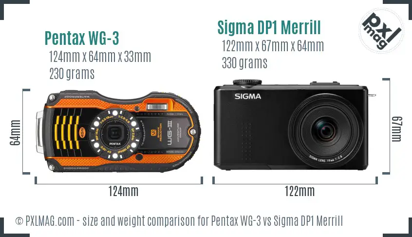 Pentax WG-3 vs Sigma DP1 Merrill size comparison