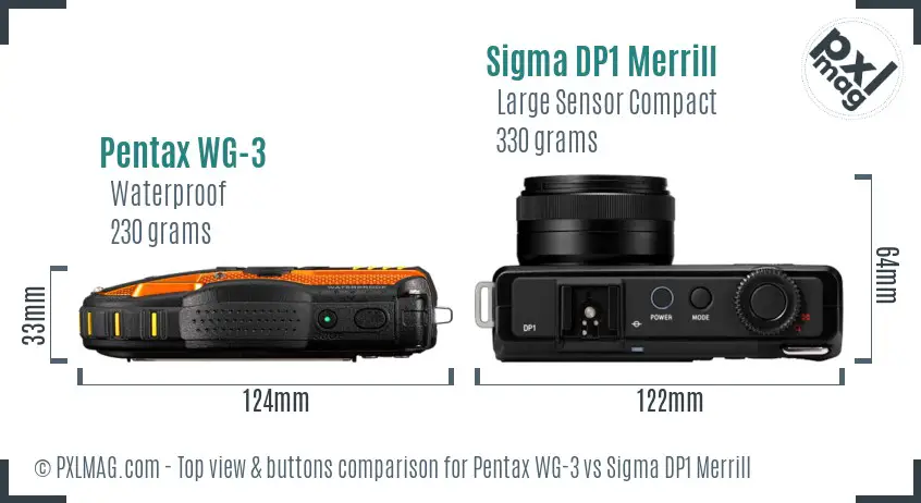 Pentax WG-3 vs Sigma DP1 Merrill top view buttons comparison