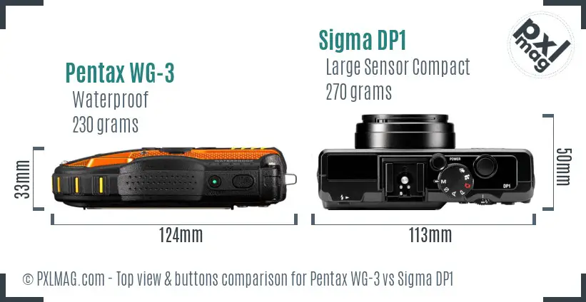 Pentax WG-3 vs Sigma DP1 top view buttons comparison