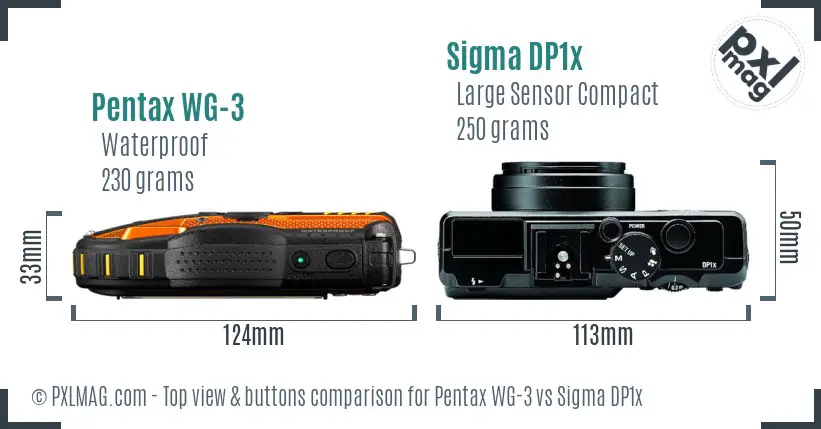Pentax WG-3 vs Sigma DP1x top view buttons comparison