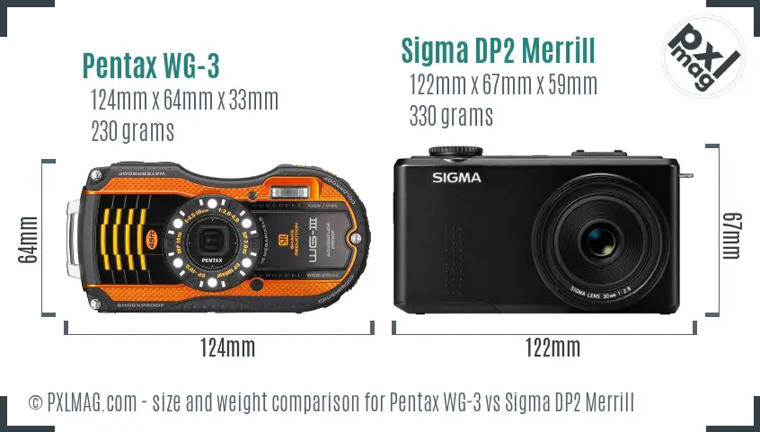 Pentax WG-3 vs Sigma DP2 Merrill size comparison